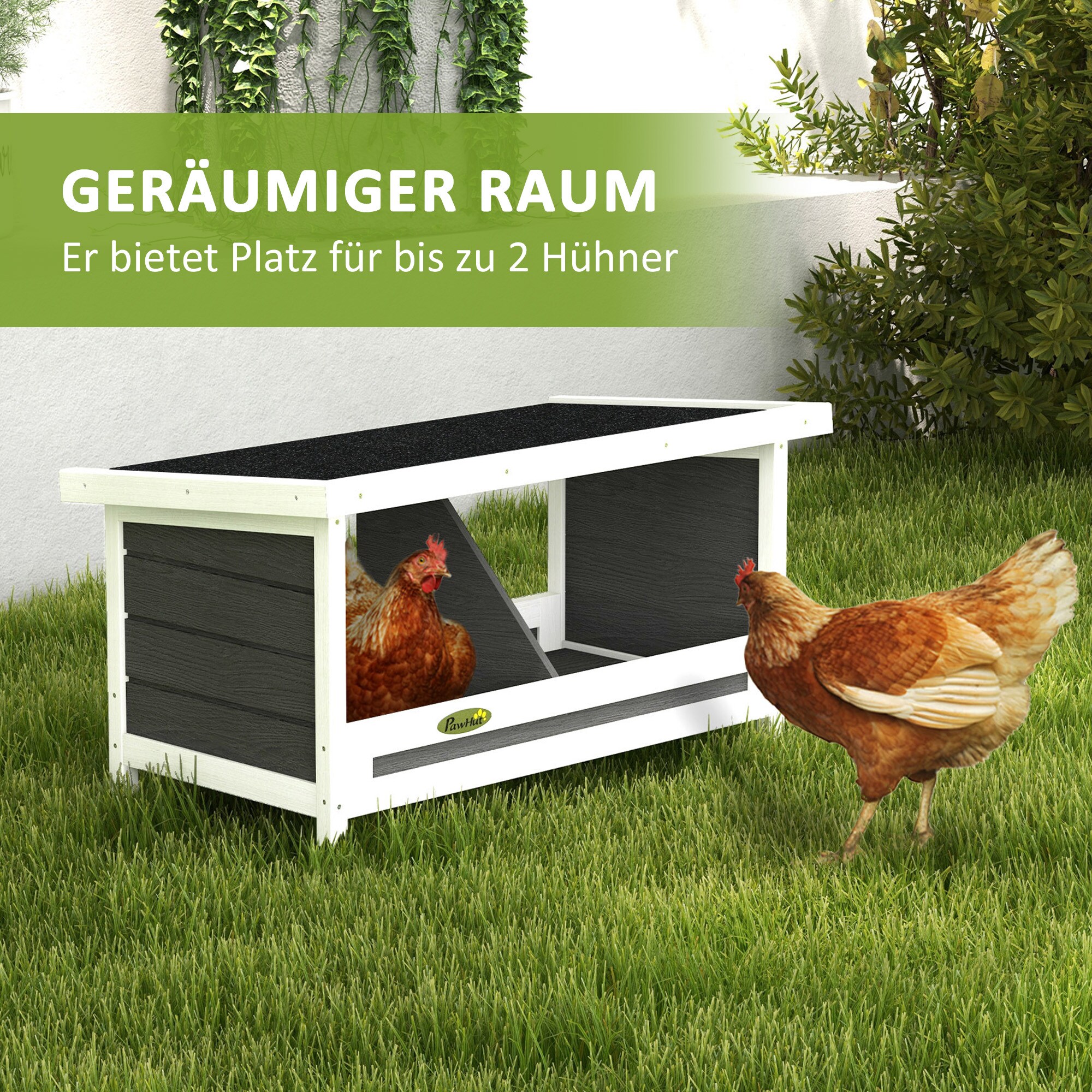 PawHut Nistkasten mit Platz für 2 Hühner schwarz 66L x 37B x 34H cm