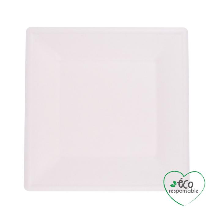 SET 12 ASSIETTES CARREES CANNE A SUCRE 20CM BLANC