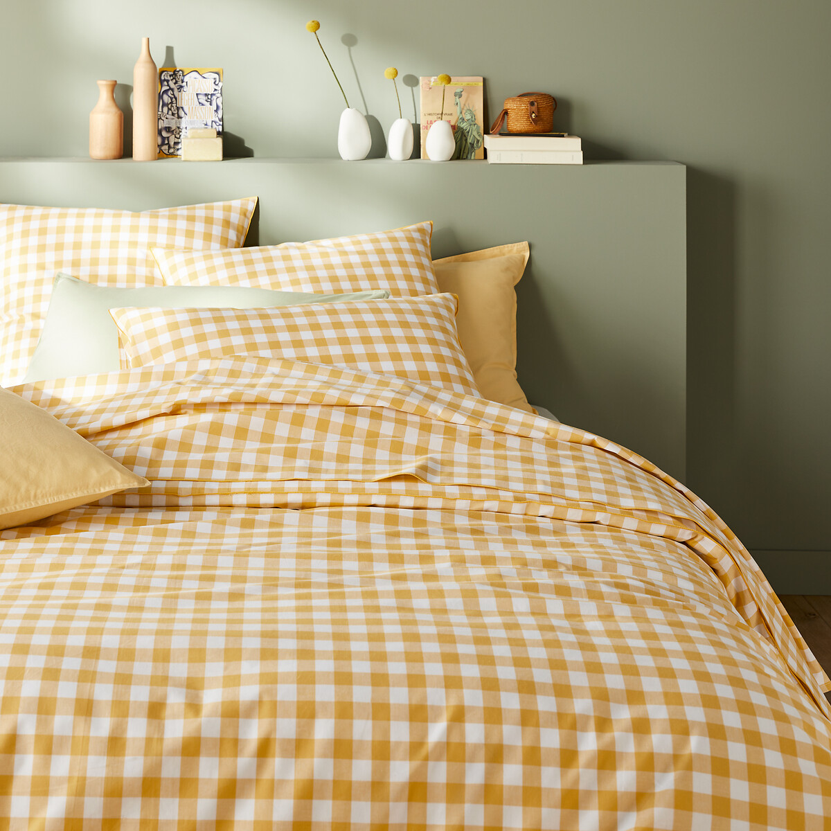 LA REDOUTE INTERIEURS<br>Lençol de algodão com elástico, borda de 30 cm, Veldi, amarelo