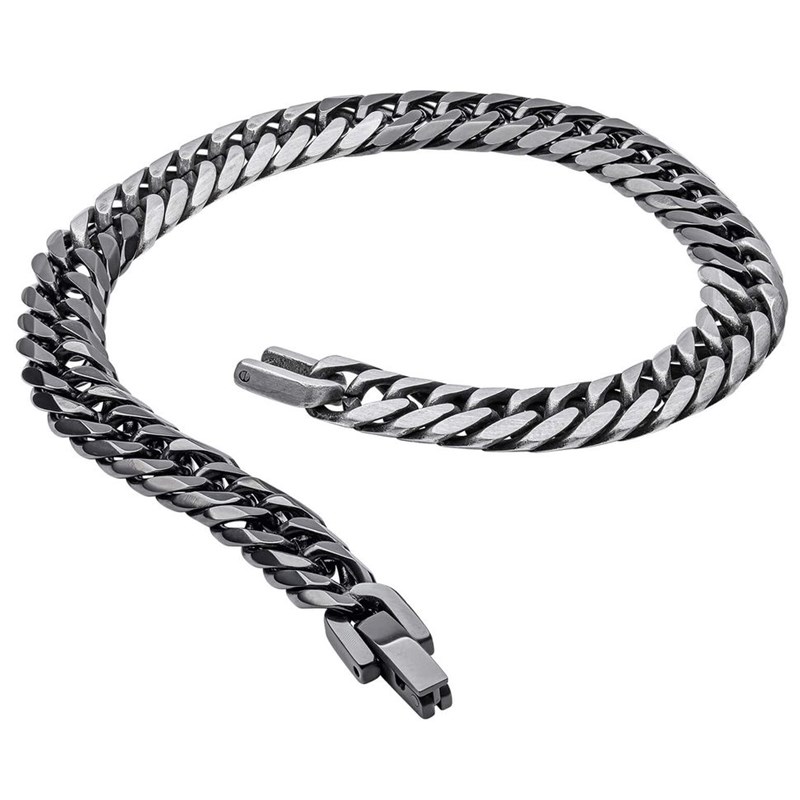Bracelet noir et argent en acier inoxydable