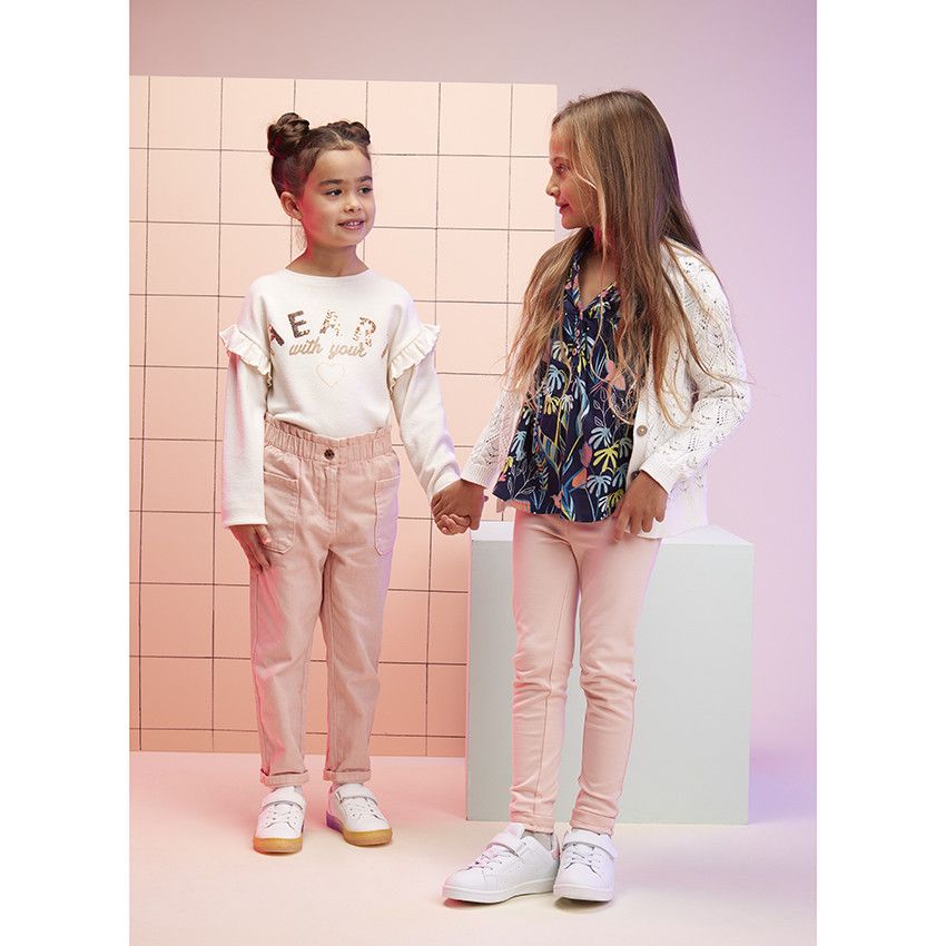 Pantalon paperbag en coton uni pour fille - Multicolore
