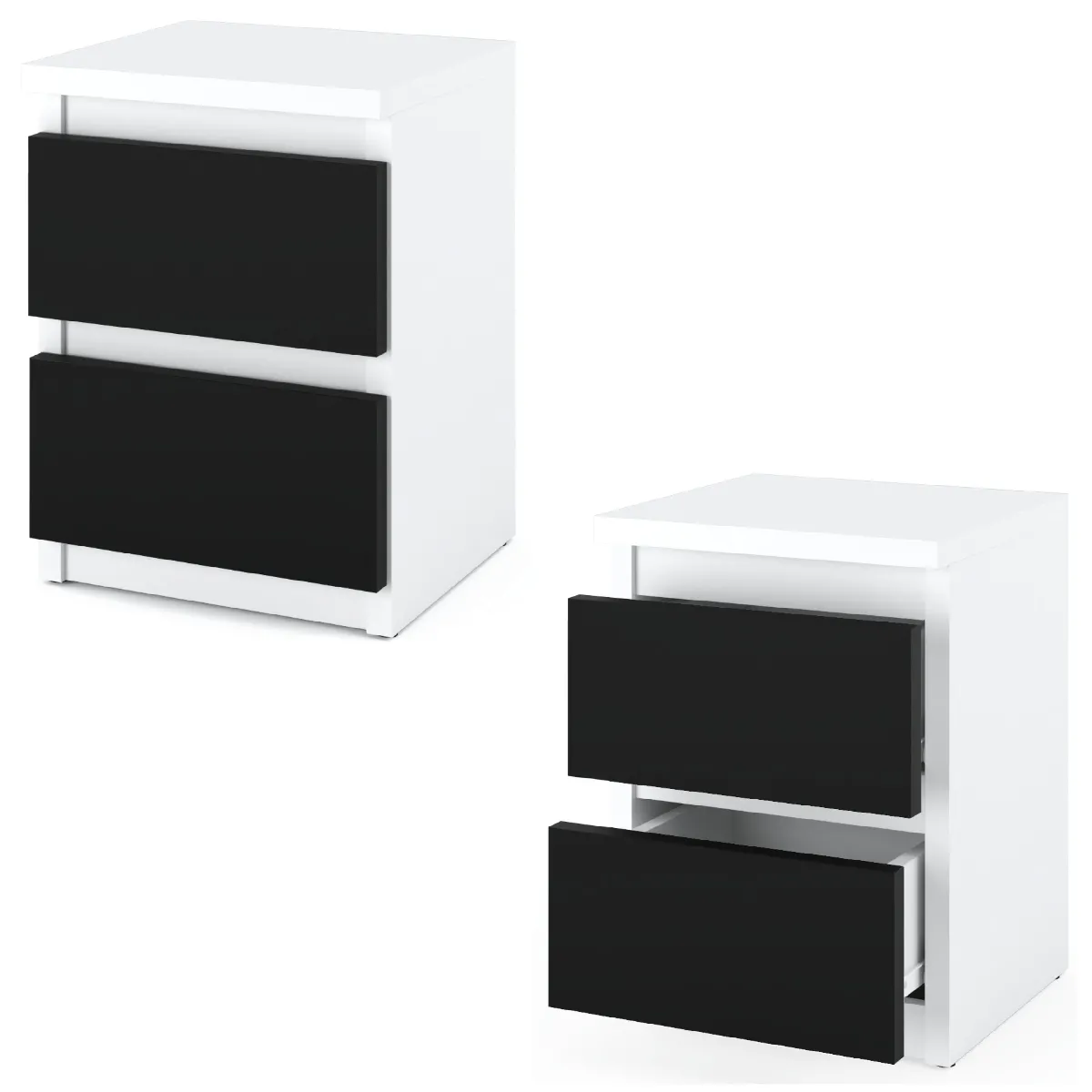 Table de chevet - Blanc/Noir Matt - 2 tiroirs