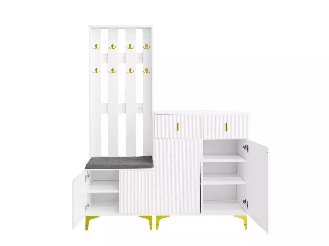 Ensemble vestiaire - avec crochets、banc à chaussures et un casier - Blanc