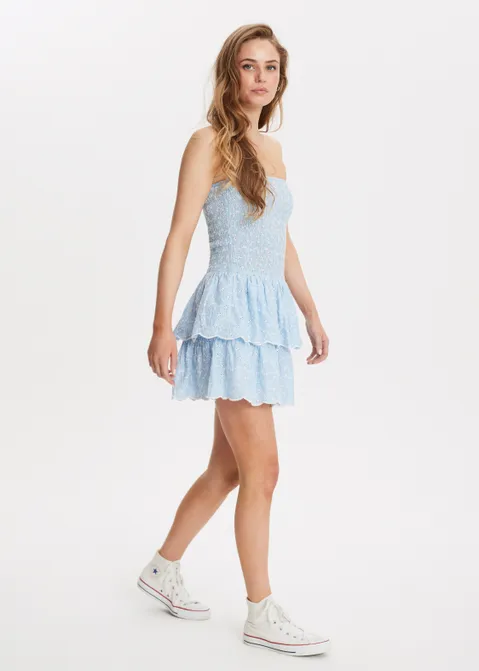 Strapless jurk met broderie blauw (BLW.L)