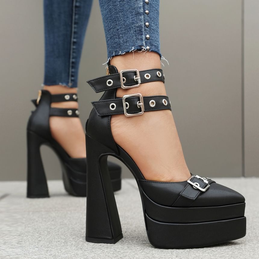 Cinnabelle - Puntige neus, platform, D'Orsay enkelband pumps met gesp