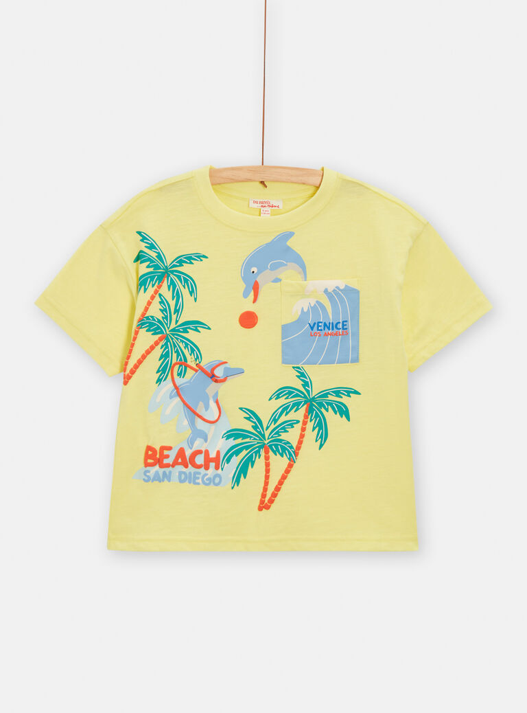 T-shirt jaune animation dauphin pour garçon