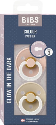 BIBS Colour Smokk 2-Pack Lateks Str 3 Rund, Blush GLOW/Vanilla GLOW