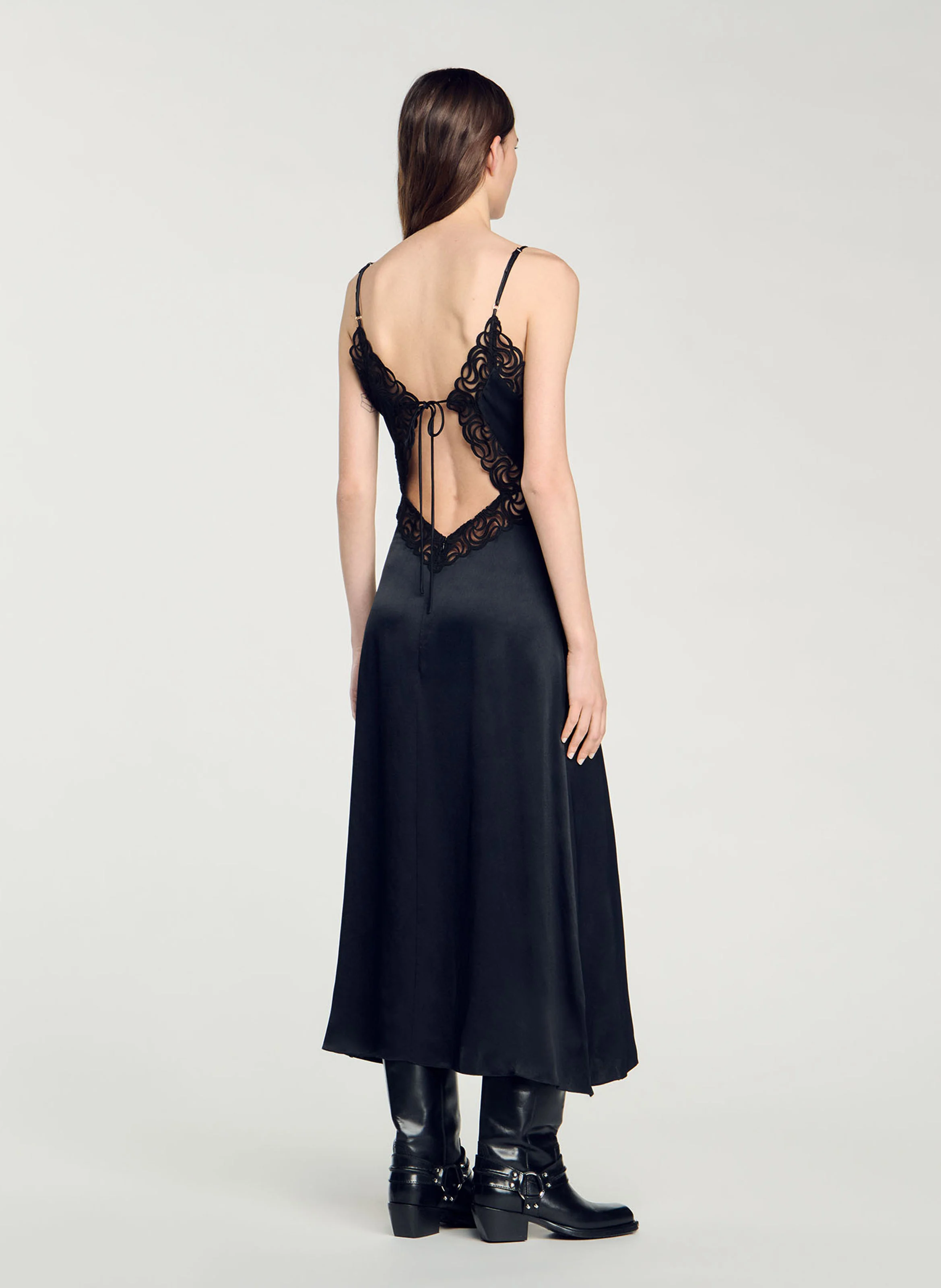 Robe longue en dentelle | Noir
