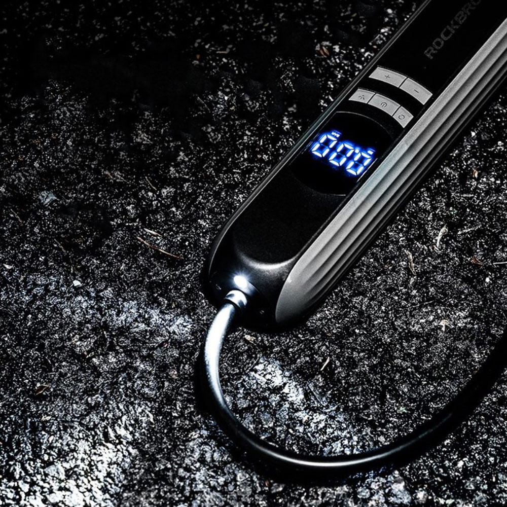 Elektrische Auto Reifen Pumpe Fahrrad Luftpumpe mit LED Display / Taschenlampe - Schwarz