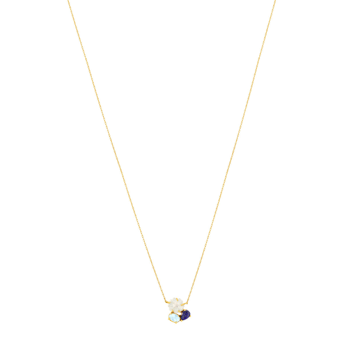 Collier or jaune 375 fleur nacre et pierres fines 45 cm