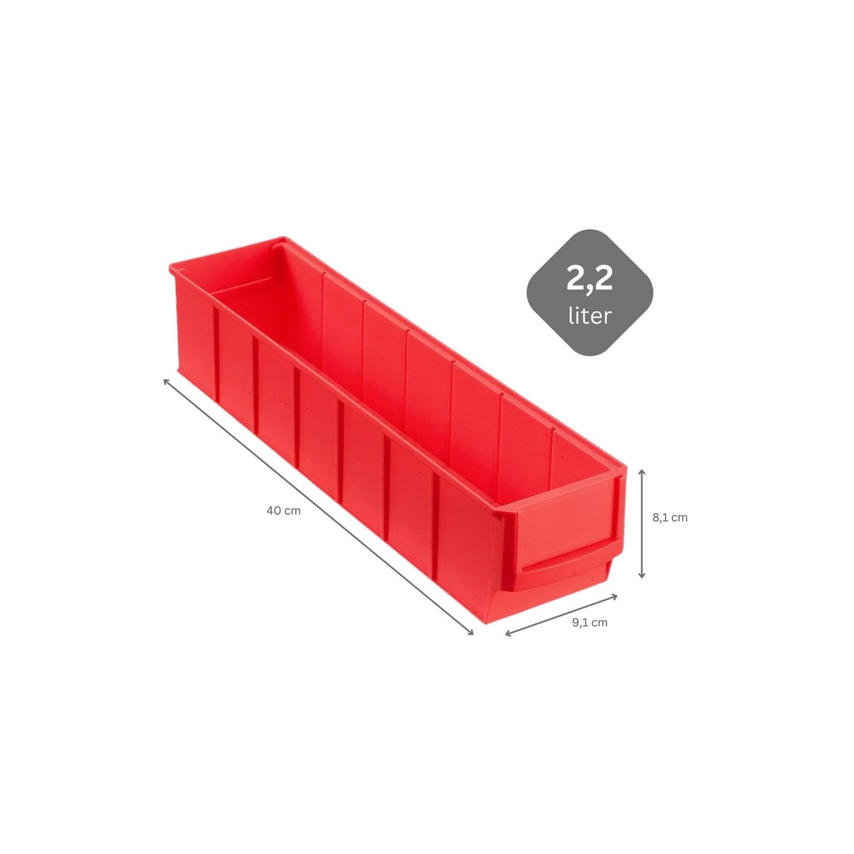 PROREGAL Rode Industriële Box 400 S HxBxD 8,1 x 9,1 x 40 cm 2,2 Liter Opbergdoos Assortimentsdoos Kleine Onderdelendoos