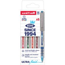 Stylo roller Uni Ball Eye pointe 0,7 mm écriture moyenne couleurs assorties fun- Pochette de 5