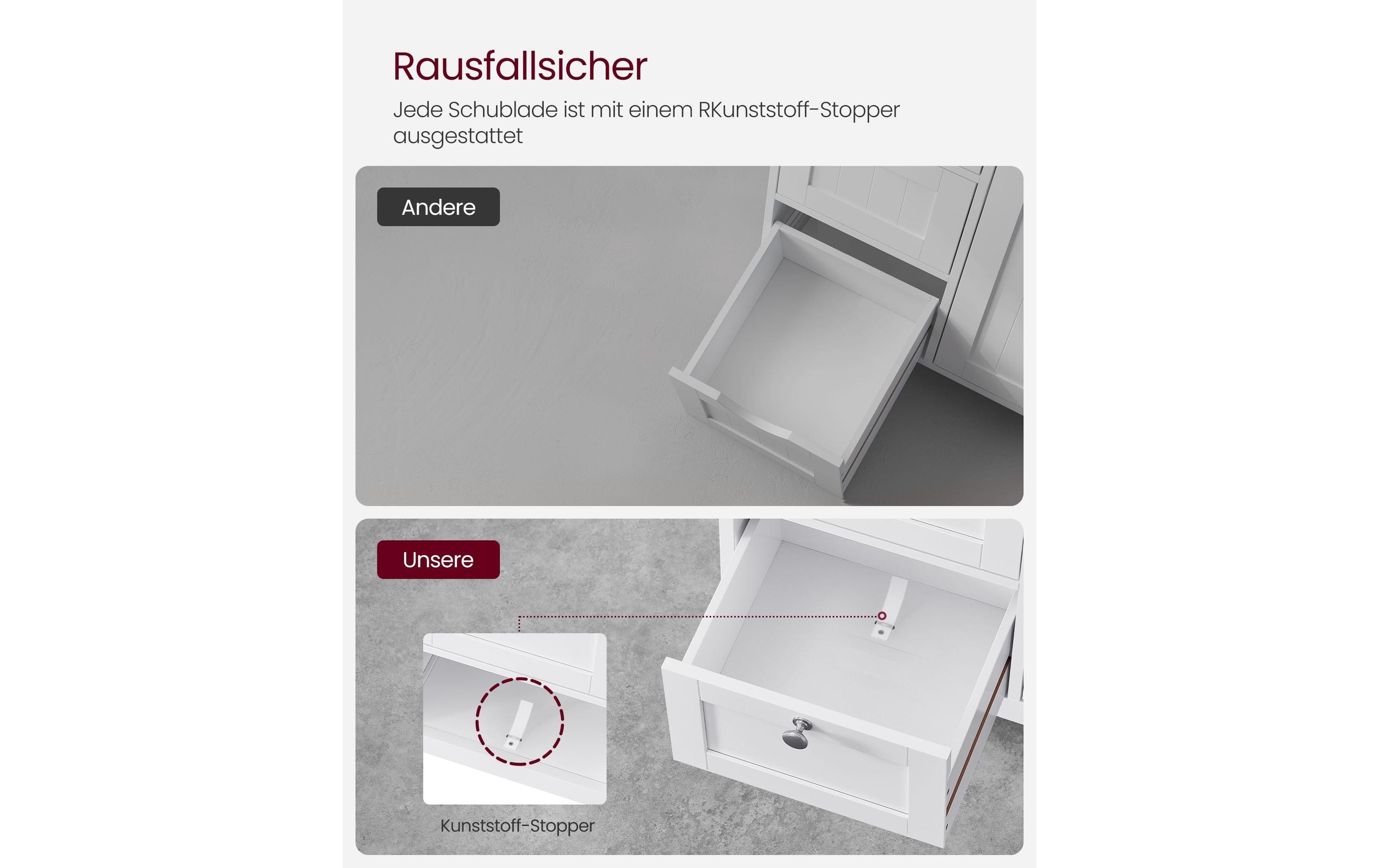 Kommode Floor Cabinet, MDF, 60 x 80 cm, Weiss<br>Badezimmerschrank mit drei Schubladen