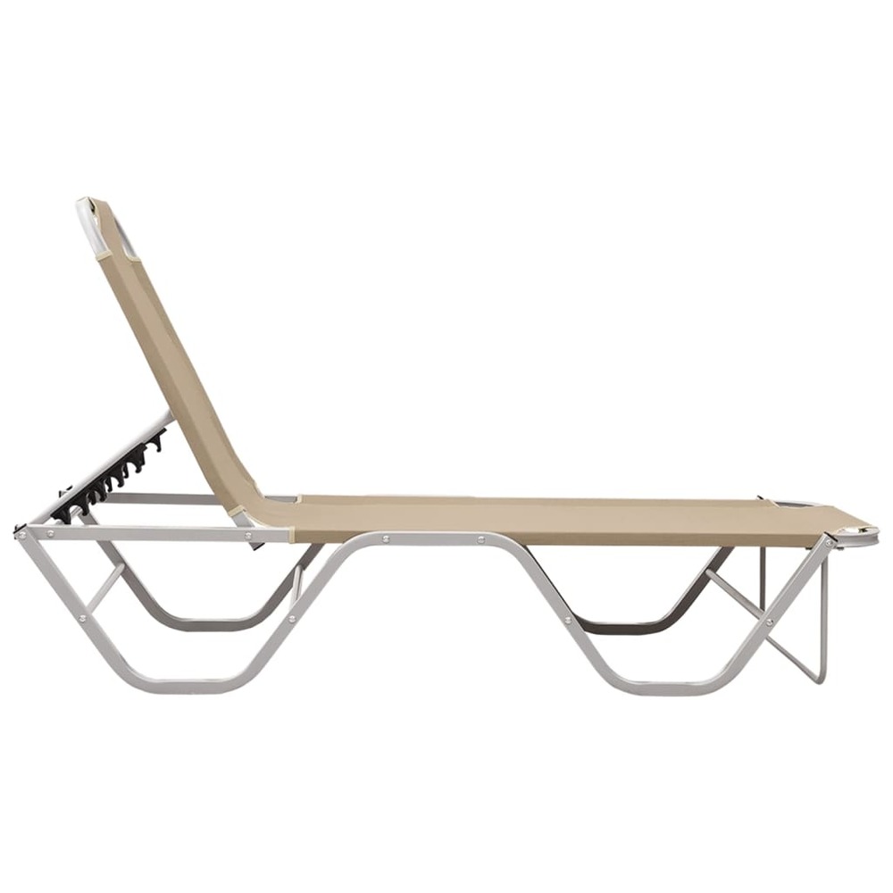 Transat chaise longue bain de soleil lit de jardin terrasse meuble d'extérieur aluminium et textilène crème