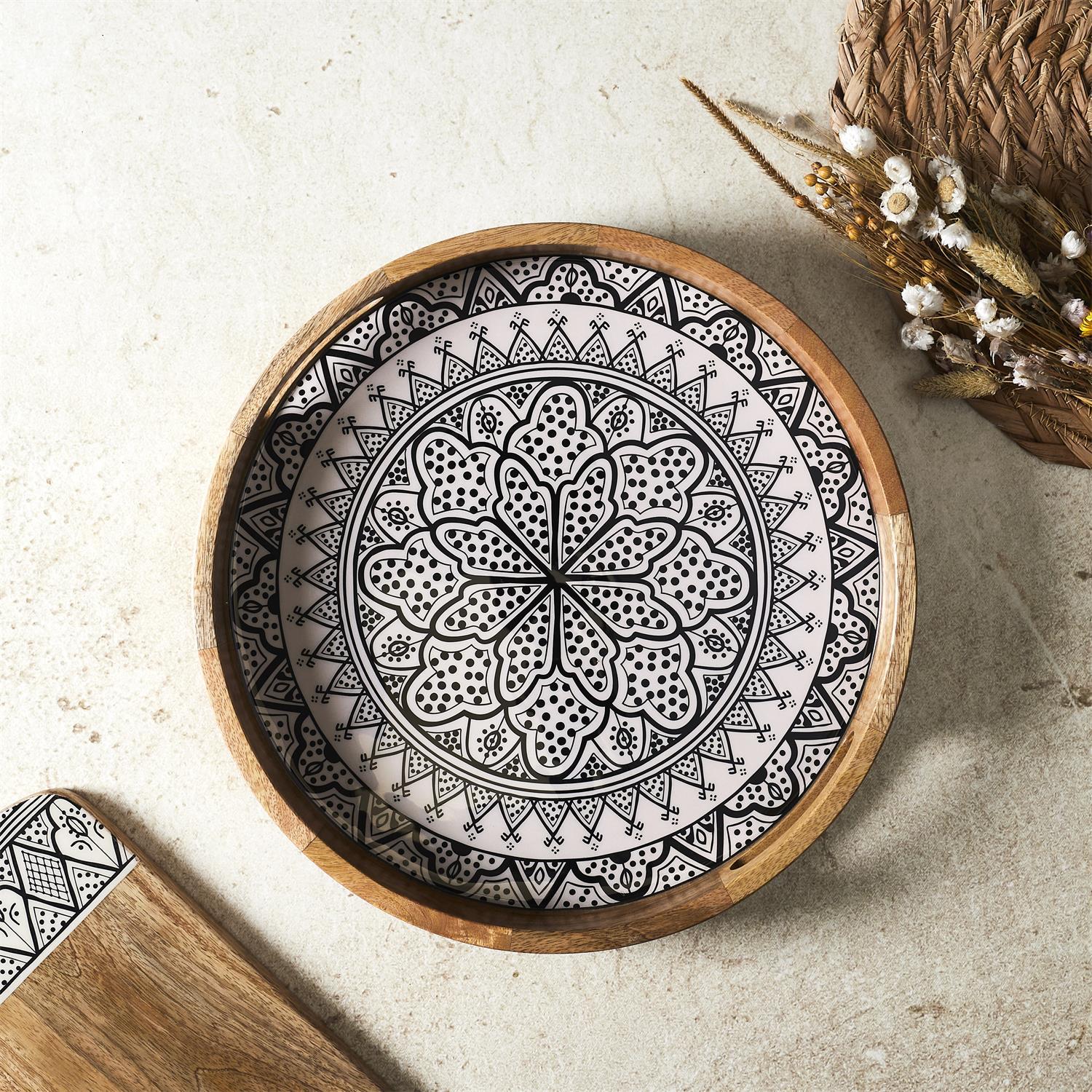 PLATEAU ROND MANGUIER DUNE NOIR 35CM