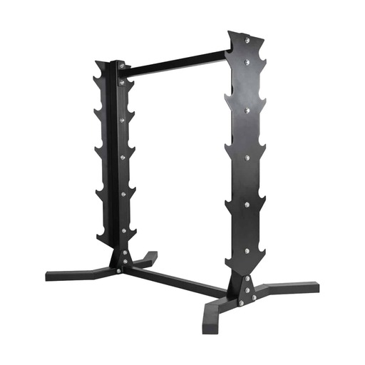Suporte de aço Gladiatorfit para 10 halteres longos de borracha.