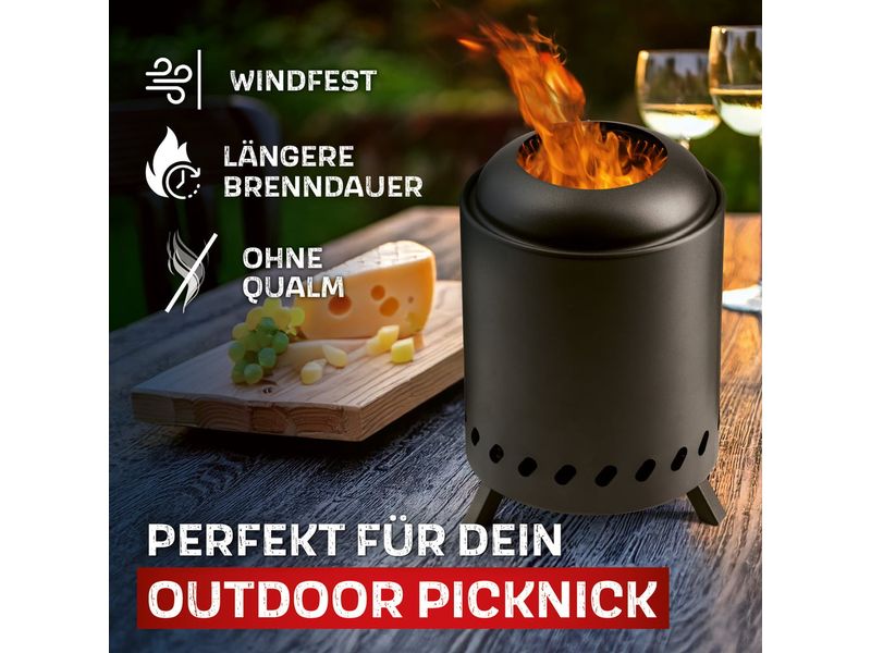 Landmann Feuerkorb raucharm – Ø 18 cm – Schwarz Raucharmes Feuer durch clevere Luftzirkulation