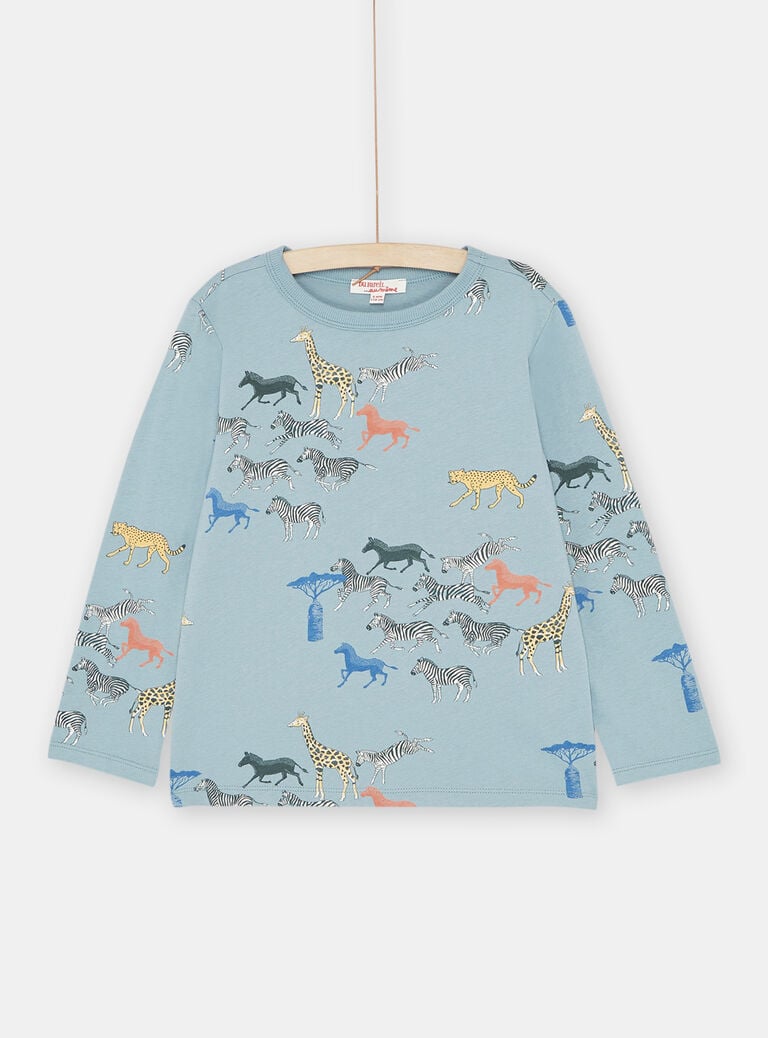 T-shirt bleu à imprimé safari garçon