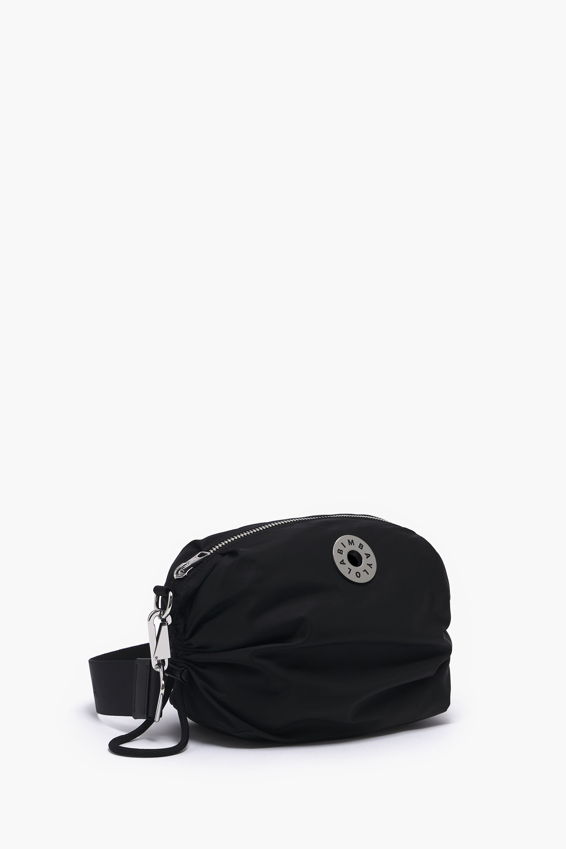 Bolsa de ombro M em nylon com franzido, preta.