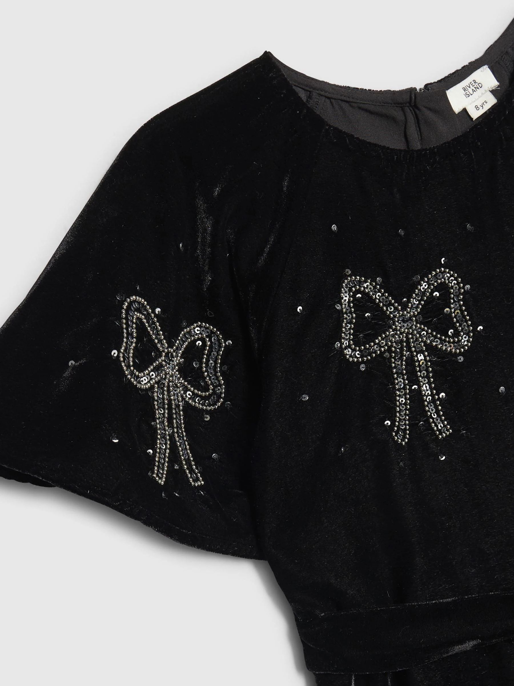 River Island Girls Velvet Bow Playsuit