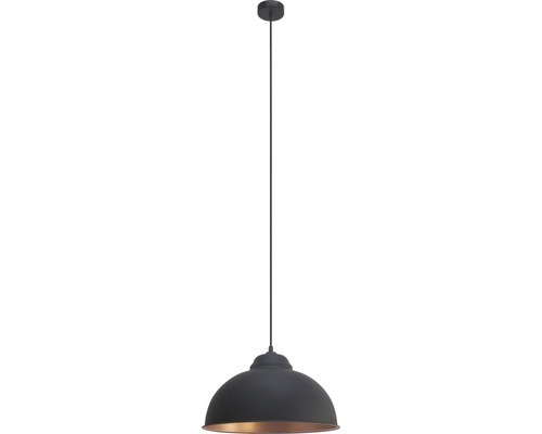 Hanglamp, 1-lichts, HxØ 110x37 cm, zwart, koperkleurige kap binnenin