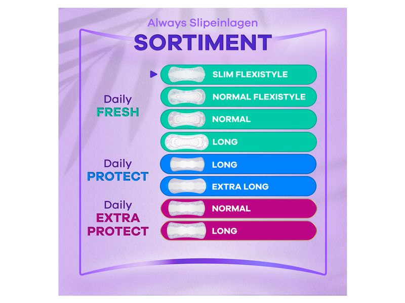 Always Slipeinlage Daily Fresh Flexistyle Slim 100 Stück Hochwertige Einlagen mit saugfähigem Kern und Frischeduft