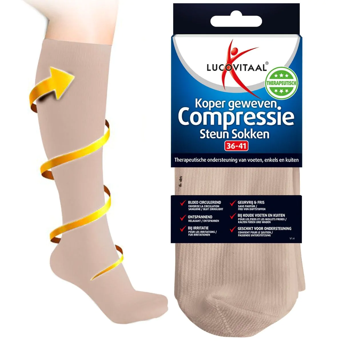 Koper Geweven Compressie Steun Kousen (Licht beige)