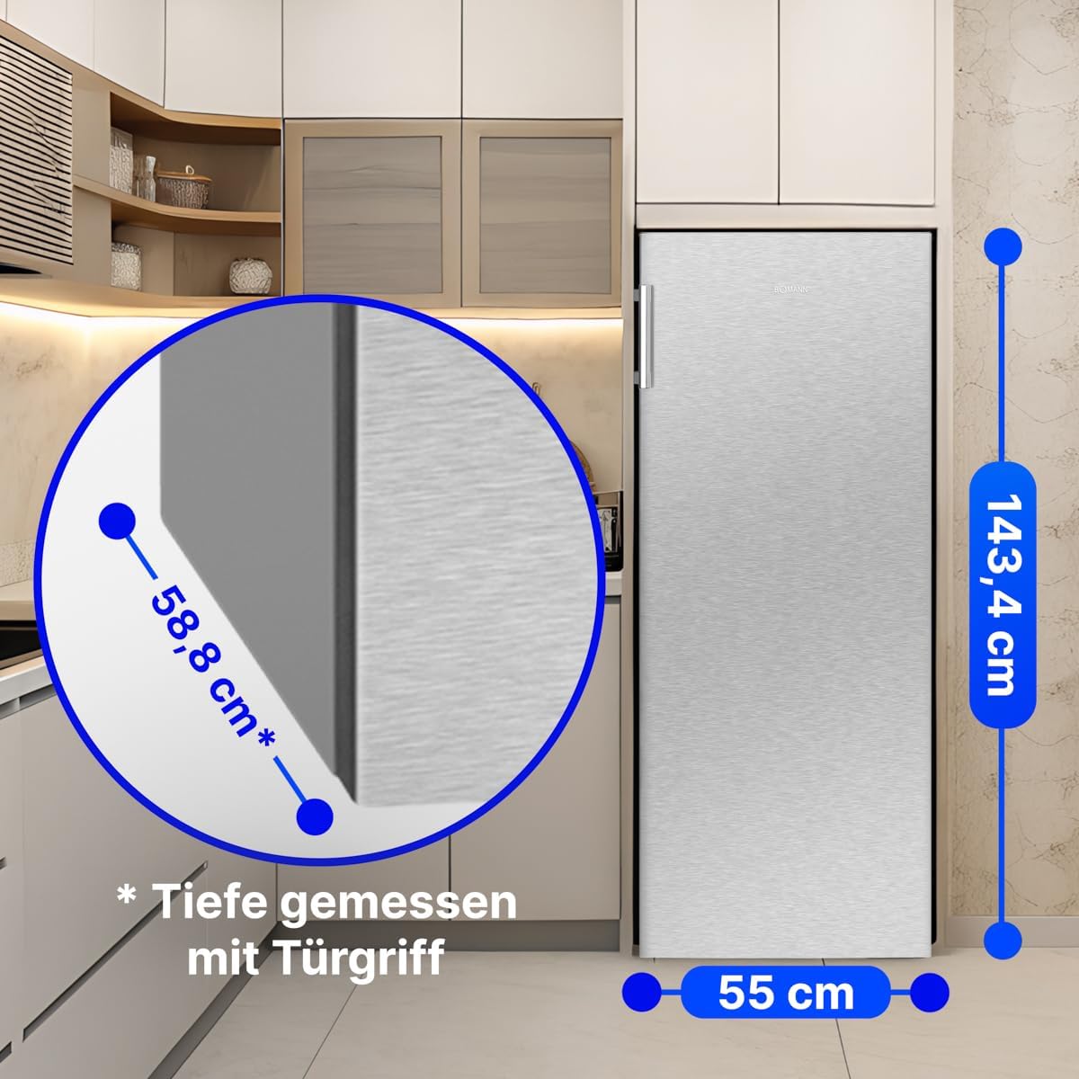 Bomann® Kühlschrank ohne Gefrierfach | Energieklasse E | 143cm | 5 Ablagen | 0°C ~ +8°C | leise 40dB | Getränkekühlschrank | 242L Flaschenkühlschrank | Kühlschrank groß | VS 7316.1 inox