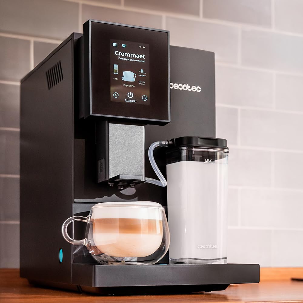 Cecotec Machine a Café Espresso Superautomatique Cremmaet Compactccino Connected Black Rose. 19 Bars, cran TFT, Wifi, Moulin Integré, Réservoir d'eau 1,1 L et de lait 400 ml, Nettoyage Automatique