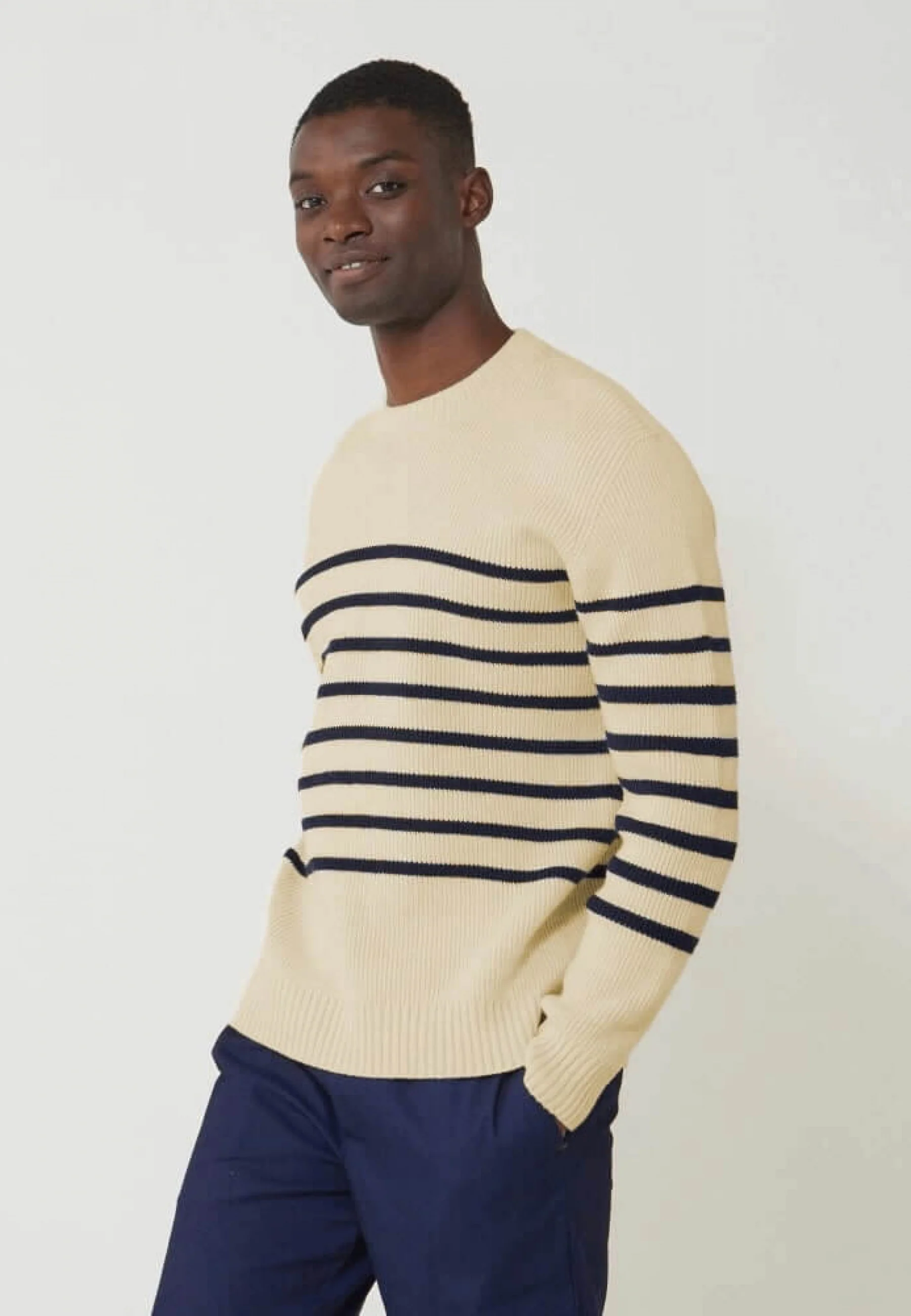 Pull mixte en laine française-Lude Marinière Ecru Marine