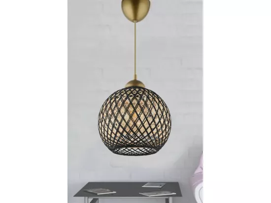 Suspension Berleda D22cm Métal Or et Coton Noir et Beige