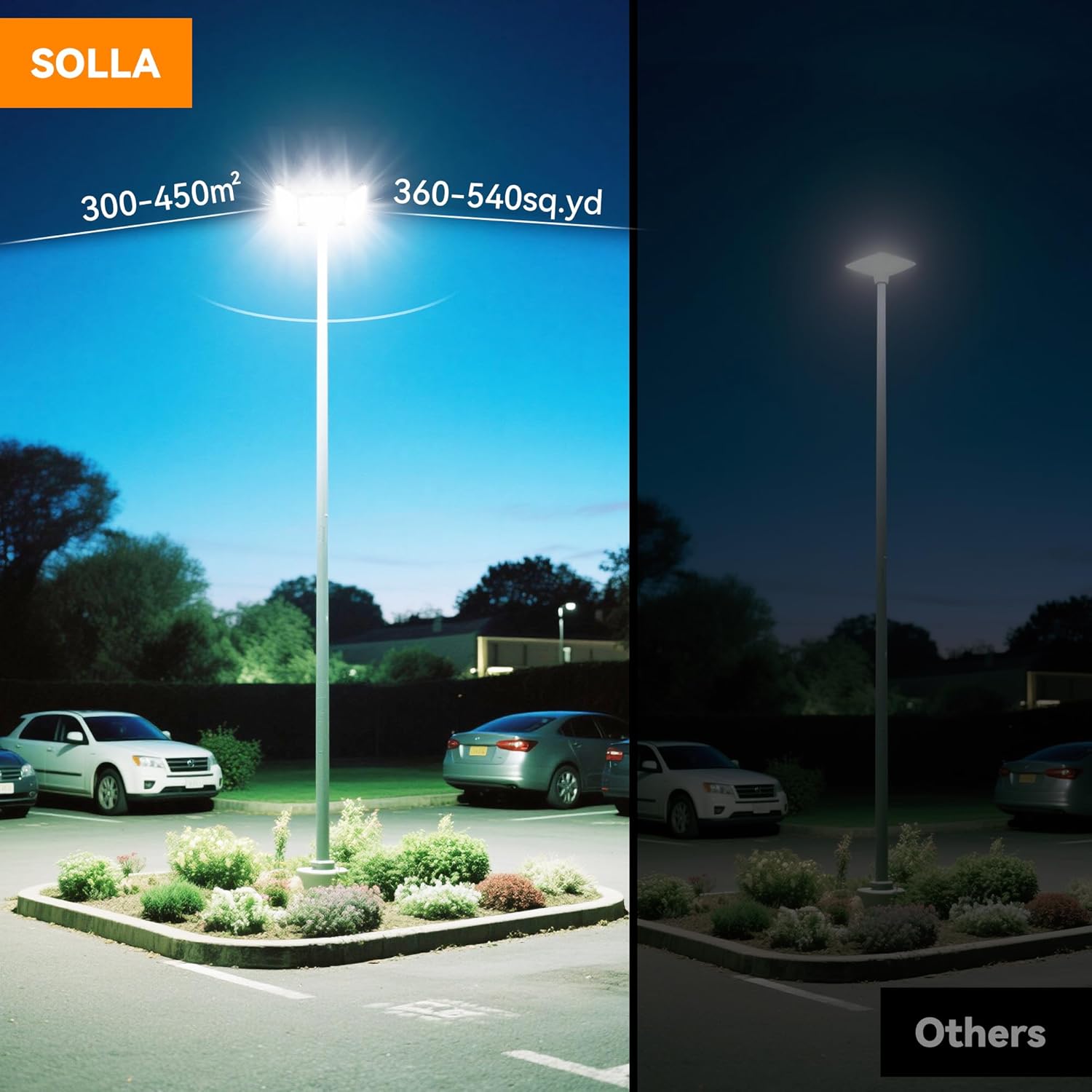 SOLLA-2025 Lite 480W LED Außenflutlicht, 48000LM, 6000K Tageslichtweiß IP66 Wasserdicht, 3 Köpfe Verstellbares Außen-Sicherheitsbeleuchtung für Parkplätze, Höfe, Spielfeld-Grau