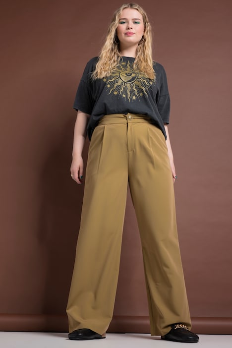 Hose, High Waist, weites Bein, teilelastischer Bund
