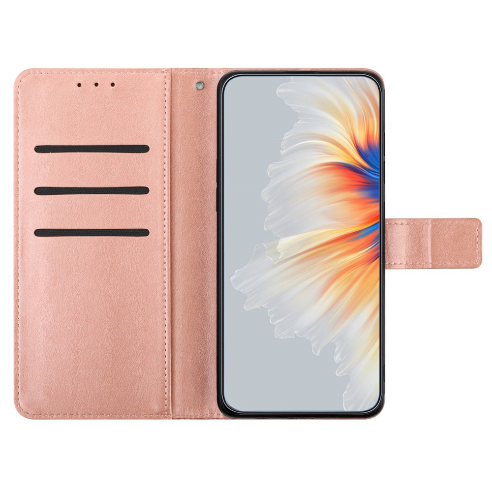 iPhone 16 Pro Leder Tasche Wallet - Mandala Flowers Imprint - Roségold