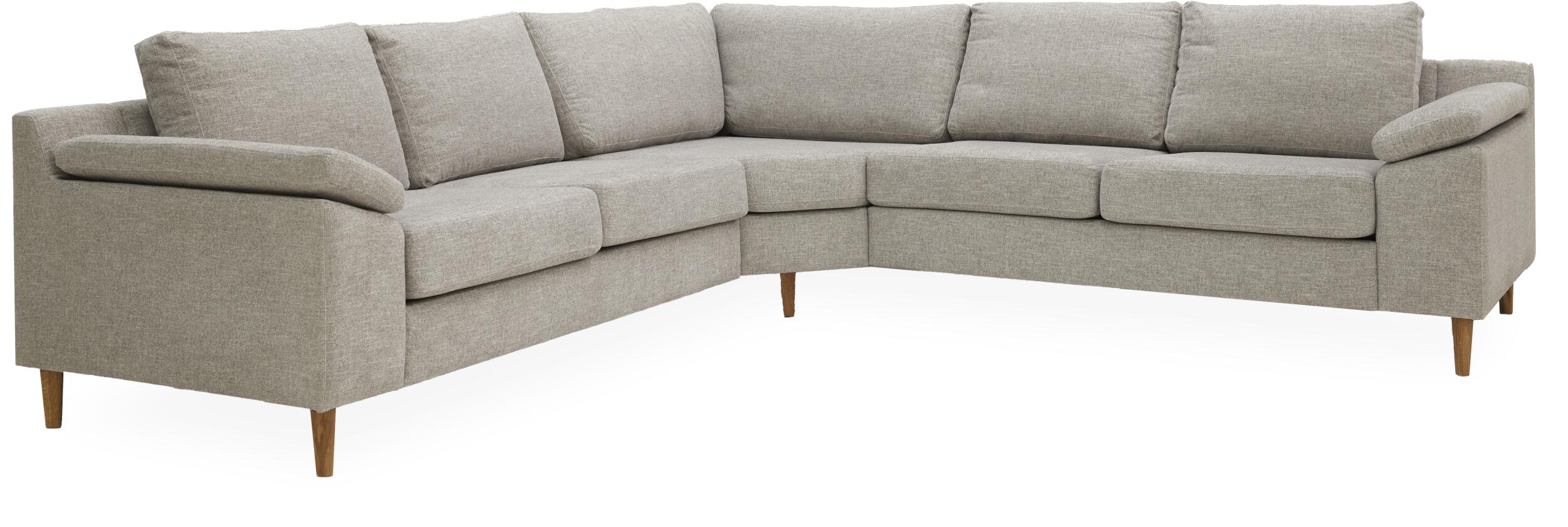 FLEX Hjørnesofa med 1 hjørnemodul, 2 endemoduler grå   ben træ