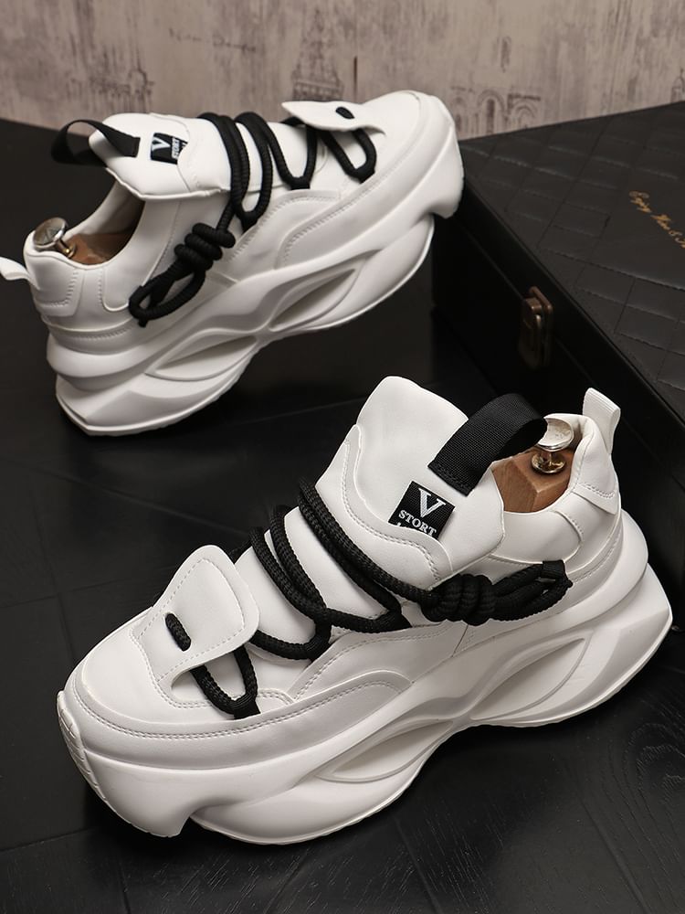 Mr Ozera - Platform Plain Lace Up Sneakers