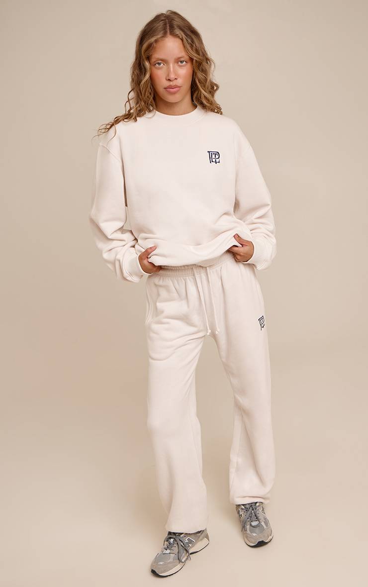 Crème Pantalon De Jogging En Molleton De Coton Brodé PLT Avec Bas Resserrés