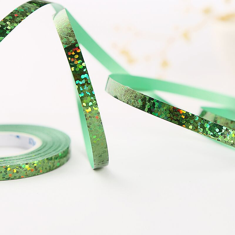 (8er Set) 5mmx10m Geschenkband Glanz Deko Polyband Hologramm - Blau / Rot / Gold / Silber / Roségold / Grün / Violett / Pink