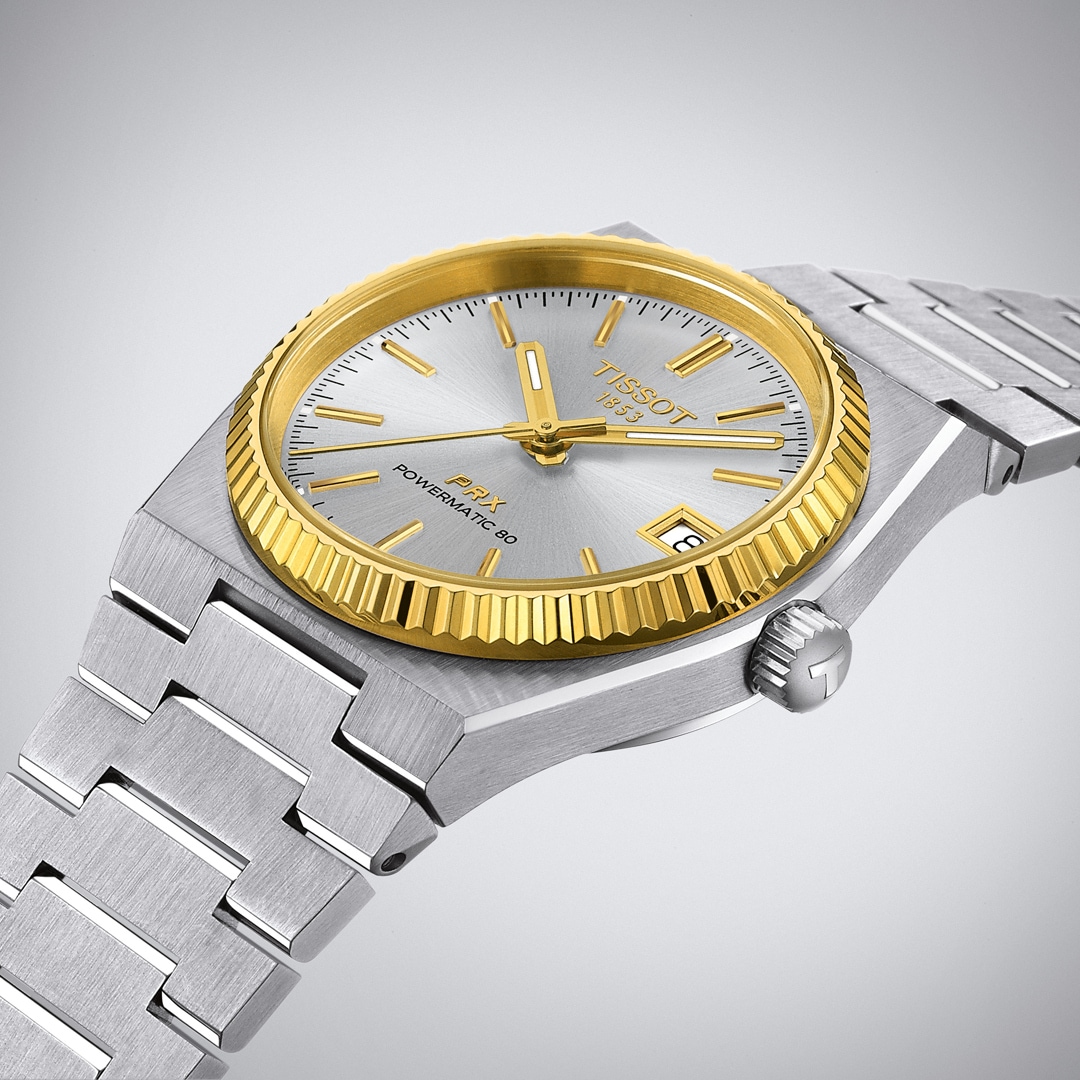 Tissot PRX 35 Powermatic 80 Silbrig / 18 Karat Gelbgold