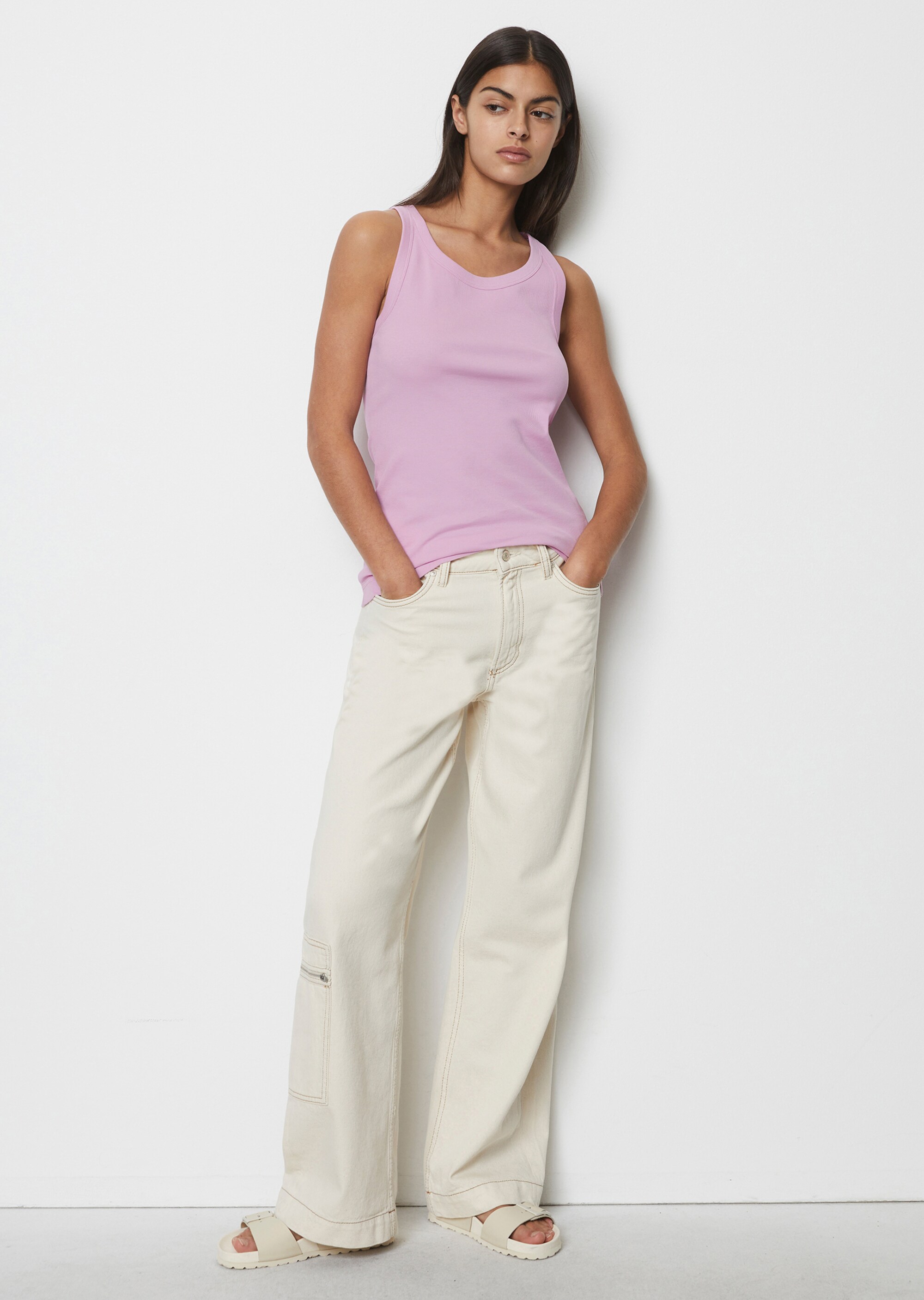 Tanktop mit feiner Rippstruktur aus elastischem Organic Cotton-Mix