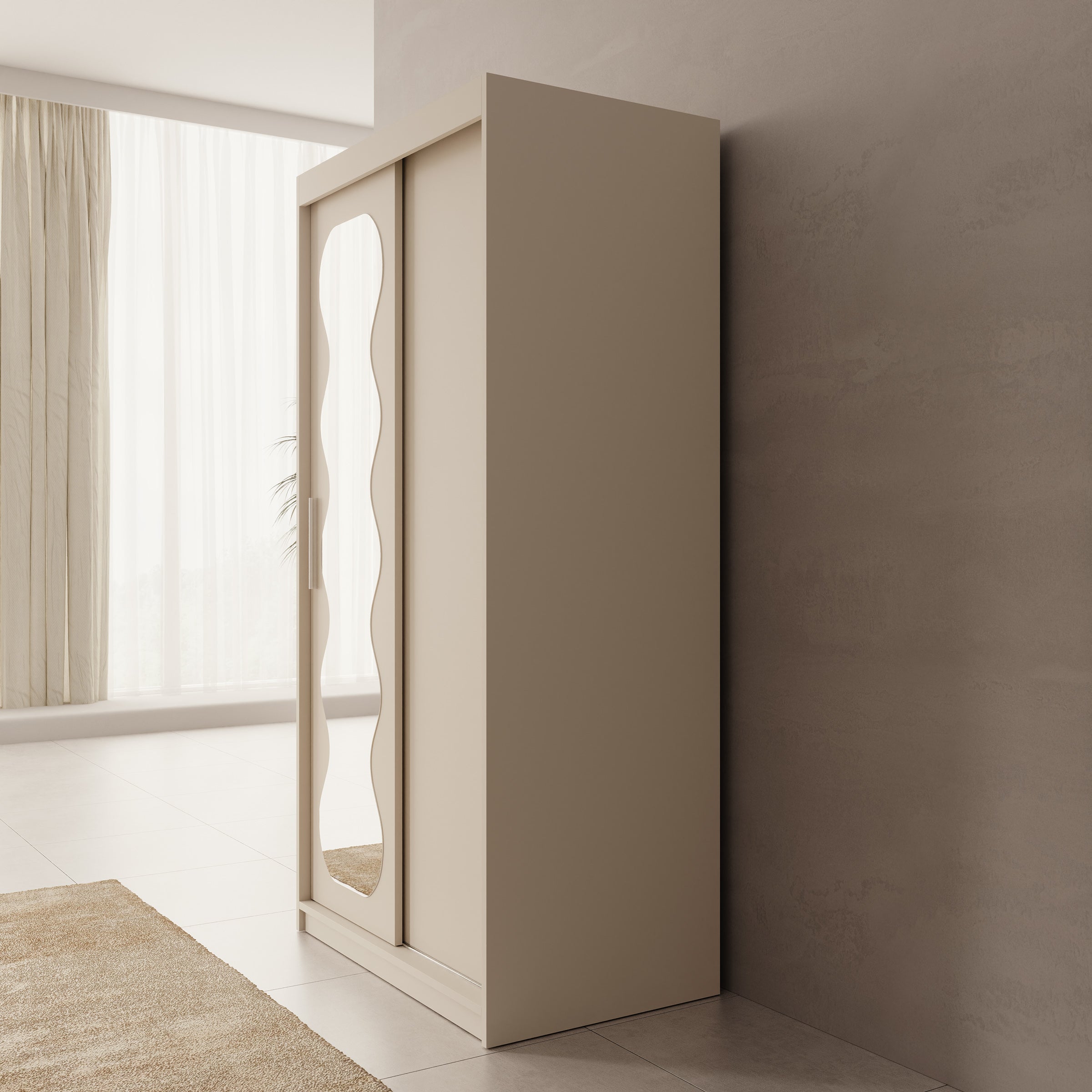 Sentoji - Kledingkast met 2 schuifdeuren - Beige - 100x62x200 cm