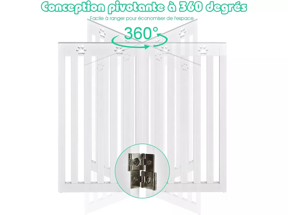 Barrière autoportante pour chien 4 panneaux en bois charnières ,sans perçage