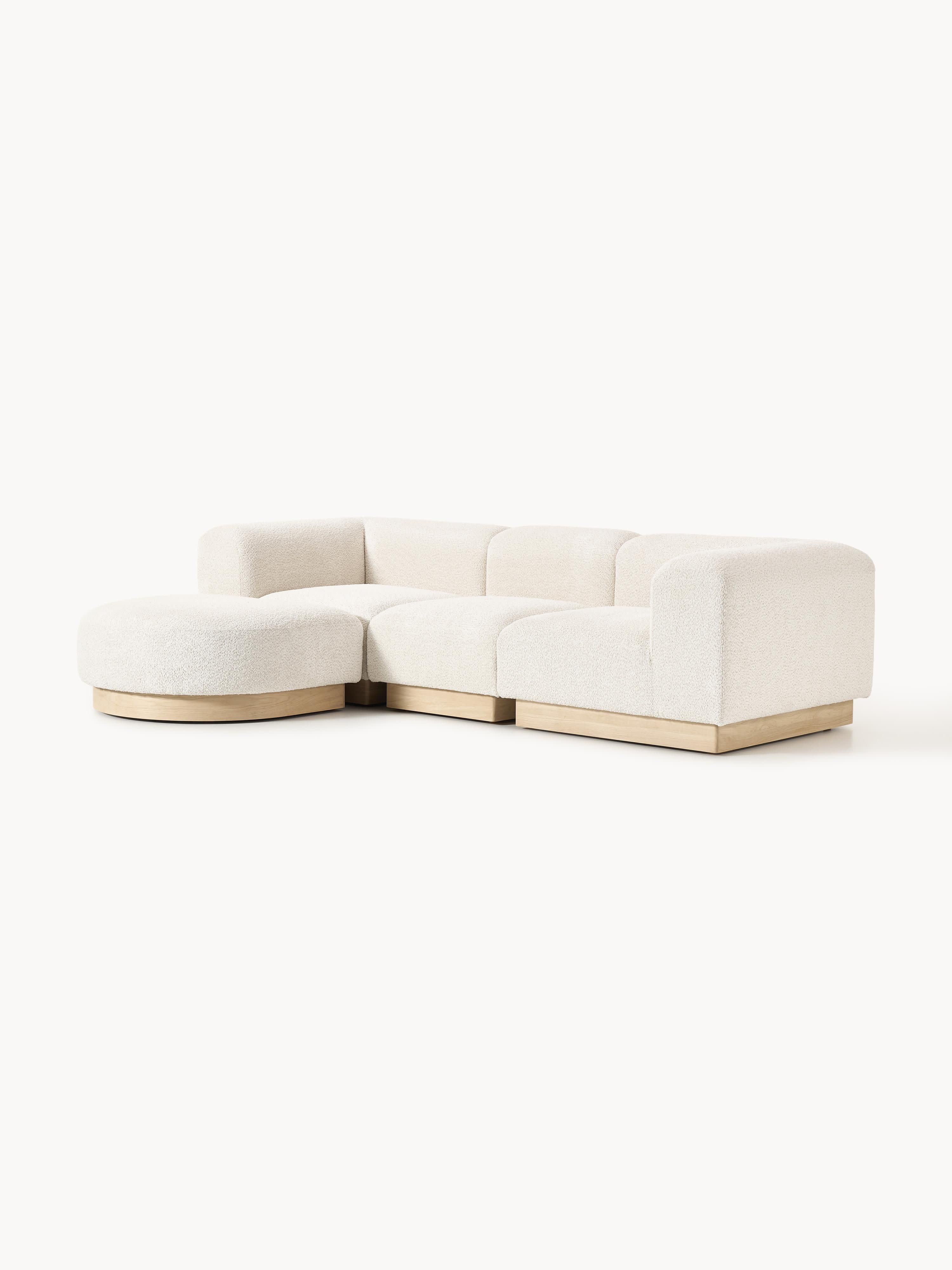 Modulaire bank Natalie (3-zits) uit teddy-bouclé met kruk (links/rechts)