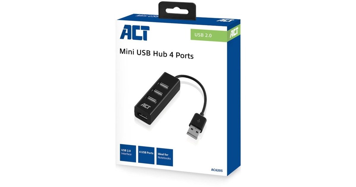 ACT ConnectivityUSB Hub mini 4 port usb-hub  (Zwart)