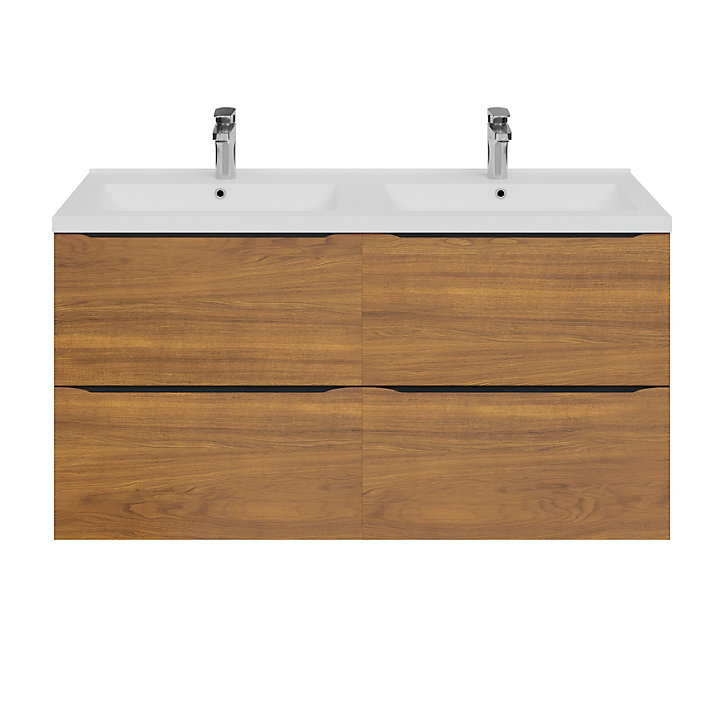Meuble sous vasque à suspendre GoodHome Imandra décor noyer L. 120 x H. 60 x P. 45 cm