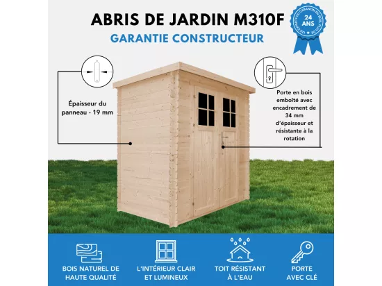 TIMBELA M310F Abri de jardin en bois -porte verrouillable de haute qualité - 2.63 m2