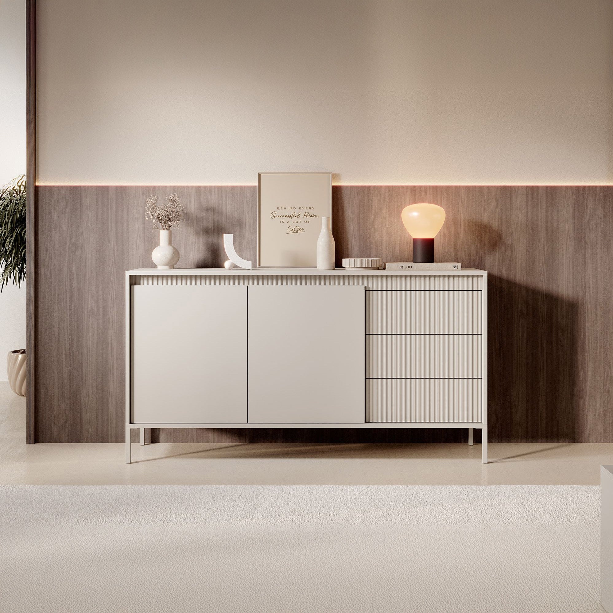 Meubella - Dressoir Saran - Beige - 153 cm