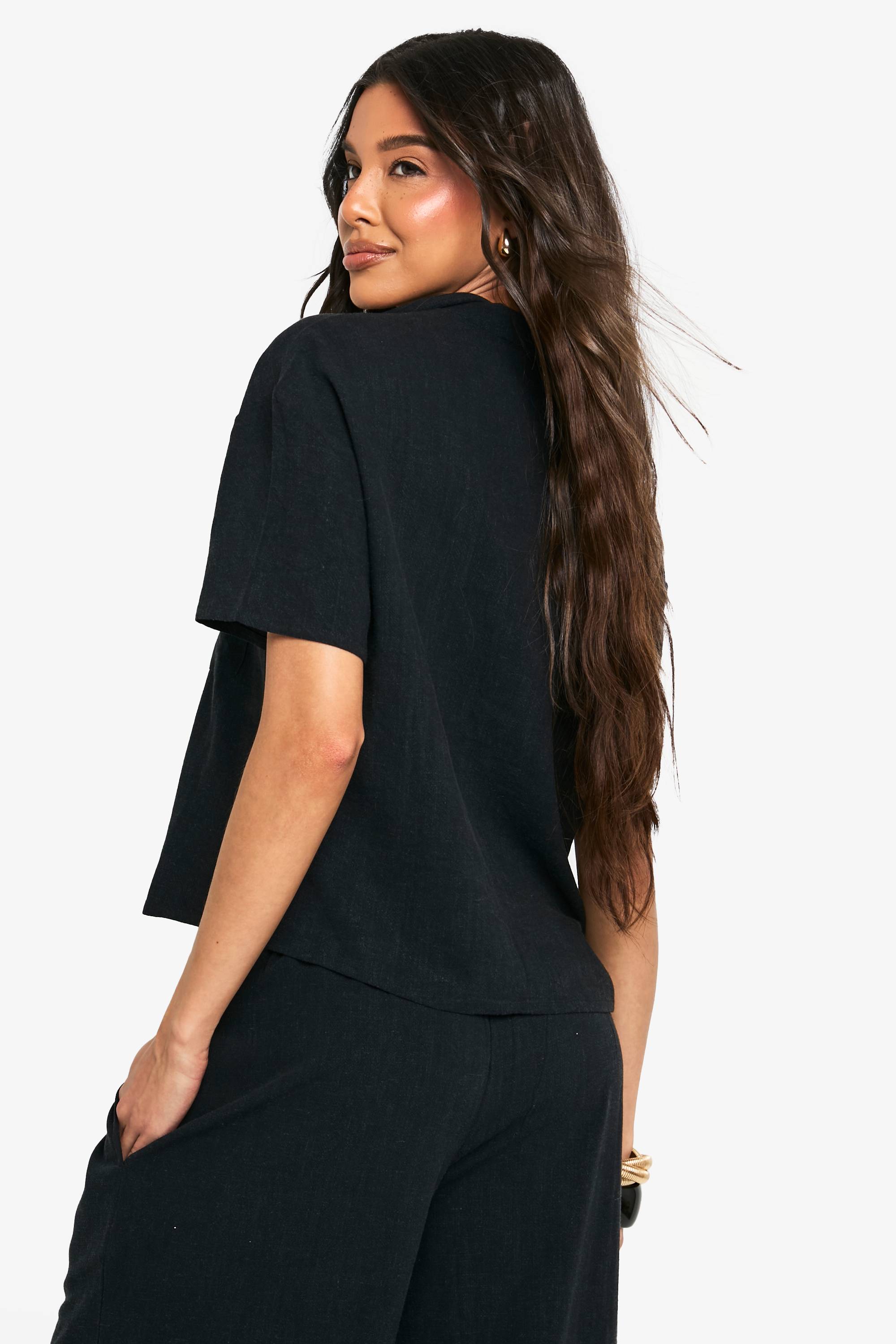 boohoo Chemise en lin premium à manches courtes