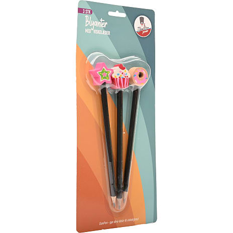 Danpen junior blyant med viskelæder 3 stk. - assorteret