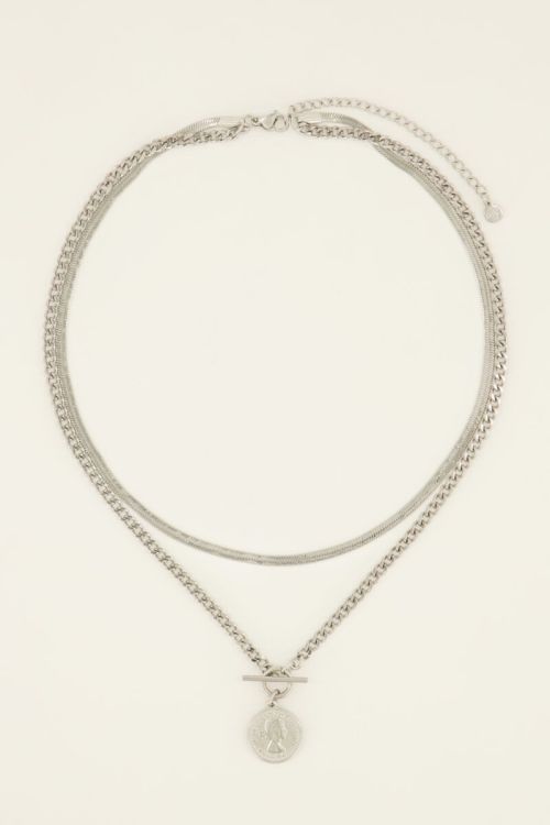 Dubbele statement ketting met munt